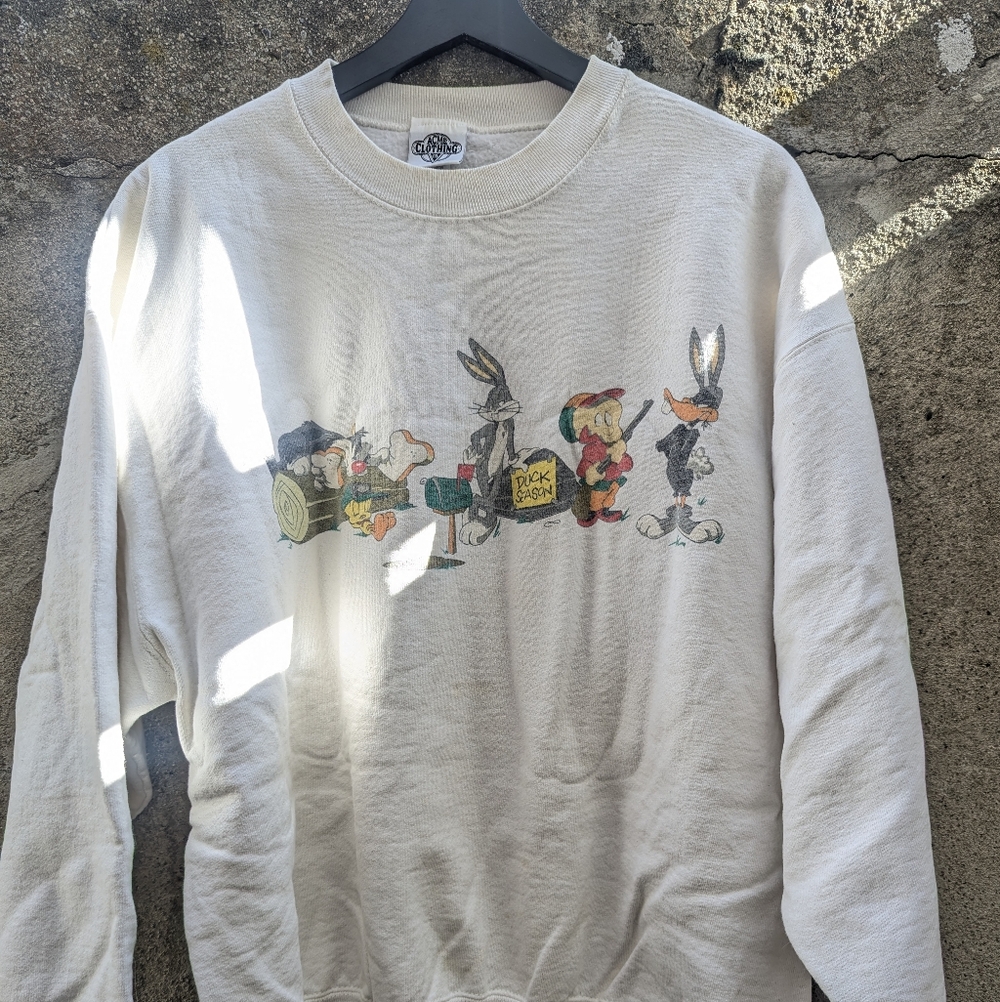ACME Looney Tunes White Cartoon Character Crewneck Sweatshirt